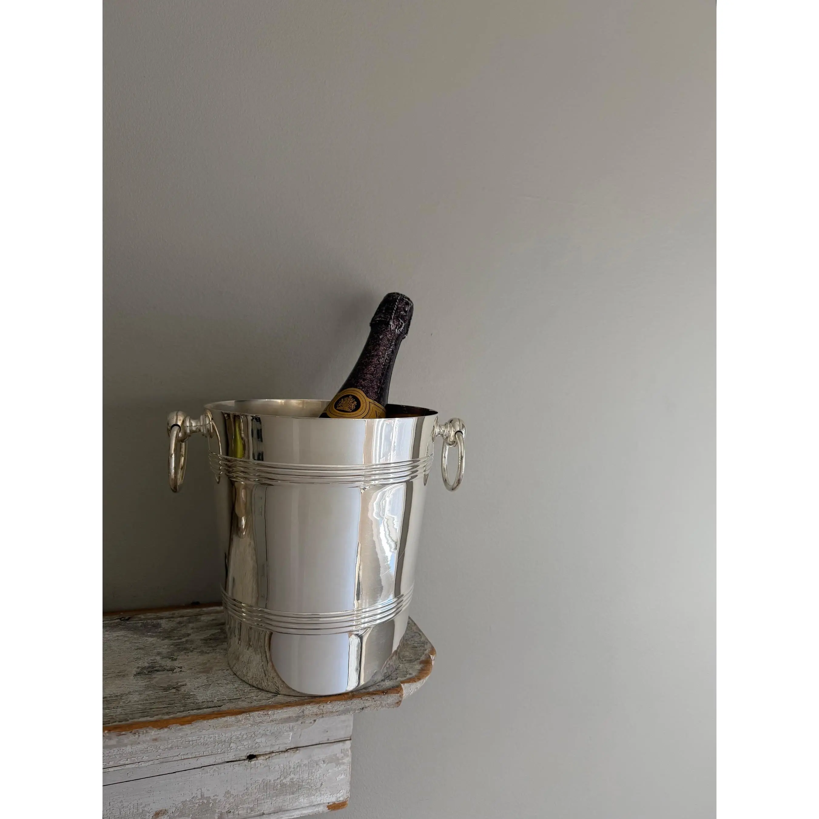 Hotel Silver Vintage Champagne Bucket with Banding & Ring Handles