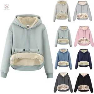 Women's Winter Warm Hoodie Sherpa Fleece Lined Pullover Hoodie Hooded Sweatshirt Heavyweight Casual Tops