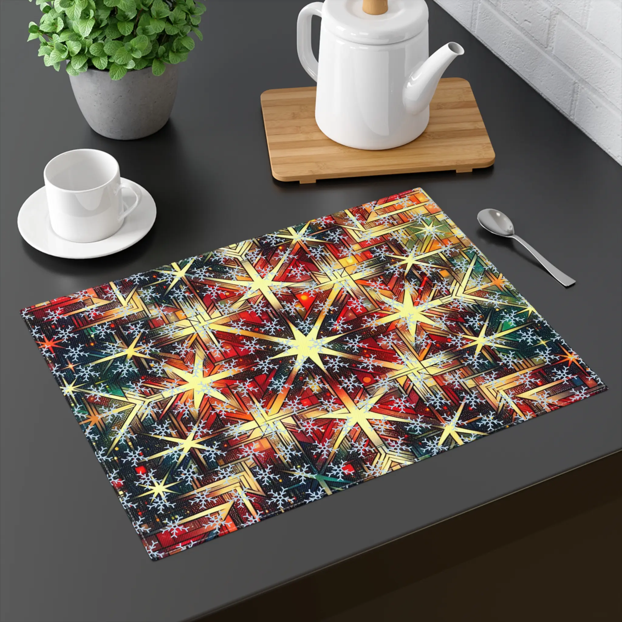 Festive Snowflake Placemat, 1pc - Winter Tabletop Tableware Accessory