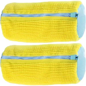 Shoe Washing Machine Bag 2 Pack with YKK Anti- Zipper, 360? Deep Clean Chenille Microfiber Shoe Laundry Bags for Washer & Dryer,  Sneaker Washing Bag, Yellow