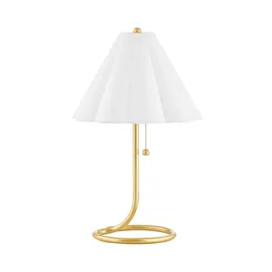 Martha Table Lamp With Aged Brass Twisting Base And White Linen Scalloped Shade