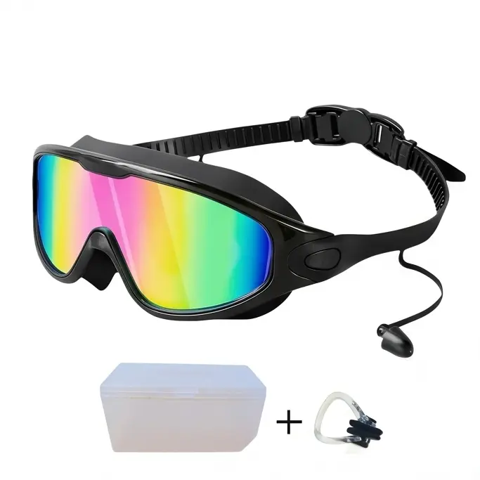 3-in-1 Fog Protection Goggles Set - Anti-Fog Lens, UV-Protection, Leak-Proof Design with Earplugs, Nose Clip, Storage Box for Comfortable-Fit Swimmers, Goggles Set Goggles