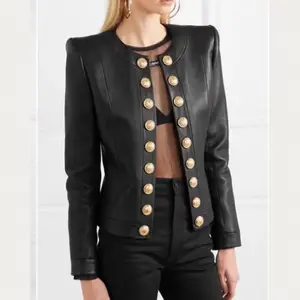 "Bexley" Women leather jacket gold buttons