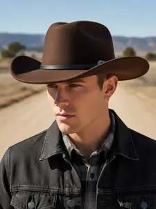 Unisex Punk Western Style Cowboy Hat, Plain Wide Brim Sun Hat, Fitted Floppy Hat for All Seasons, Fashionable Minimalist Accessory