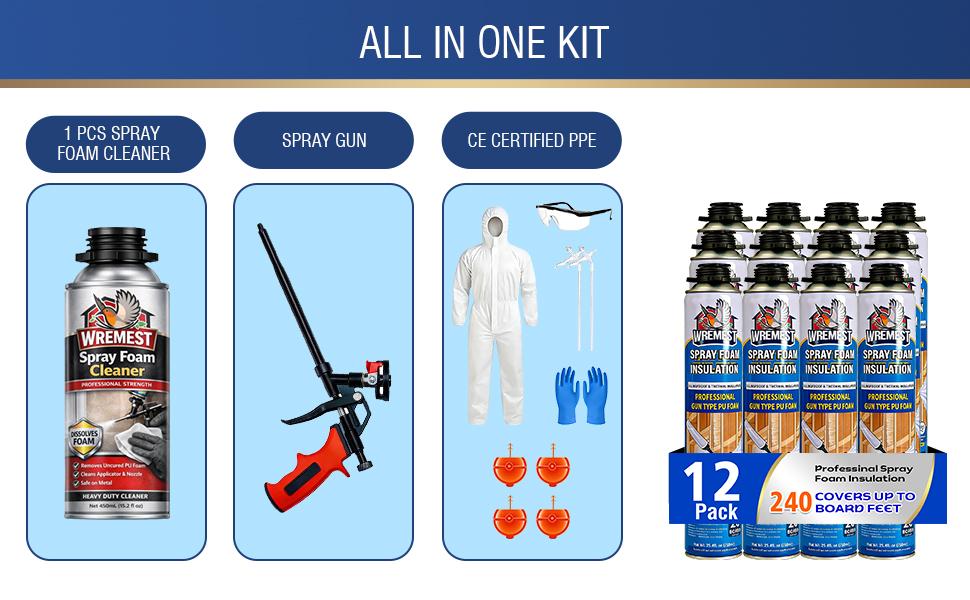 Spray Foam Insulation Kit 40 Sq.Ft,High Density Closed Cell Polyurethane Wide Spray Foam Kit for Reduced Energy Bills,Easy DIY Use for Walls, Ceilings, Attics and Garage Doors
