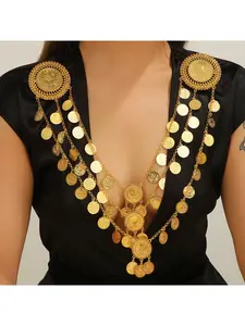 New Body Jewelry Middle East Dubai Gold Alloy Hollow Chains Diamond-Inlaid Coin Fringe Body Chain Necklace