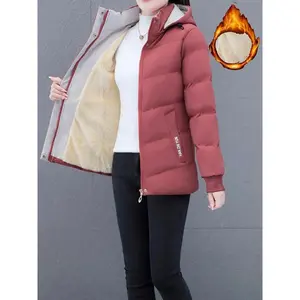 Women's Hooded Down Jacket, 100% Polyester, Sports Style, Solid Color, Non-elastic Fabric, Woven, Zip Detail, White Duck Down Filling, Suitable For Autumn And Winter, Weight 160 G