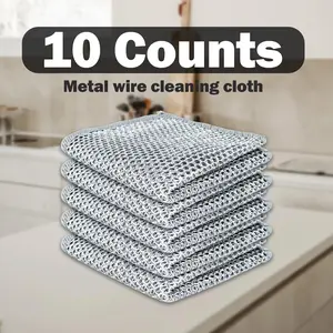 10 Counts Dishwashing Rags，Multipurpose Non-Scratch Wire Dishcloths for Kitchen Cleaning，Wet and Dry Use, Reusable Wire Cleaning Cloths for Kitchen, Sinks, Pots, and Pans