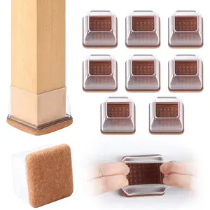 8 Pcs Extra Large Square Chair Leg Floor Protectors, Silicone Furniture Pads for Hardwood Floor, Dining Table Bar Stool Leg Protectors Leg Cups Covers (XL Fit: 1.5" - 2", Clear)