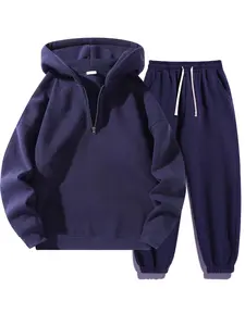 Men's Hooded Half-Zip Sports Set, Streetwear Tracksuit Set, Casual Loose Fit Sweatshirt & Drawstring Pants, Daily Wear, Fitness, Trendy, Tracksuit Sweat Suits