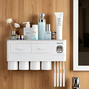 2-4 Cup Toothbrush Holders for Bathrooms - Wall Mounted with Toothpaste Dispenser - CosmeticDrawe, Large Capacity Tray & Bathroom Accessories Bottles Home Goods Organizer Organizing tiktokshopspringglowup summervibes