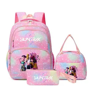 3 In 1 K-pop Cartoon Girl BackpackSetPastelGradient Star PrintStudentSchool Bag LunchBag PencilCase ForTeen Girls