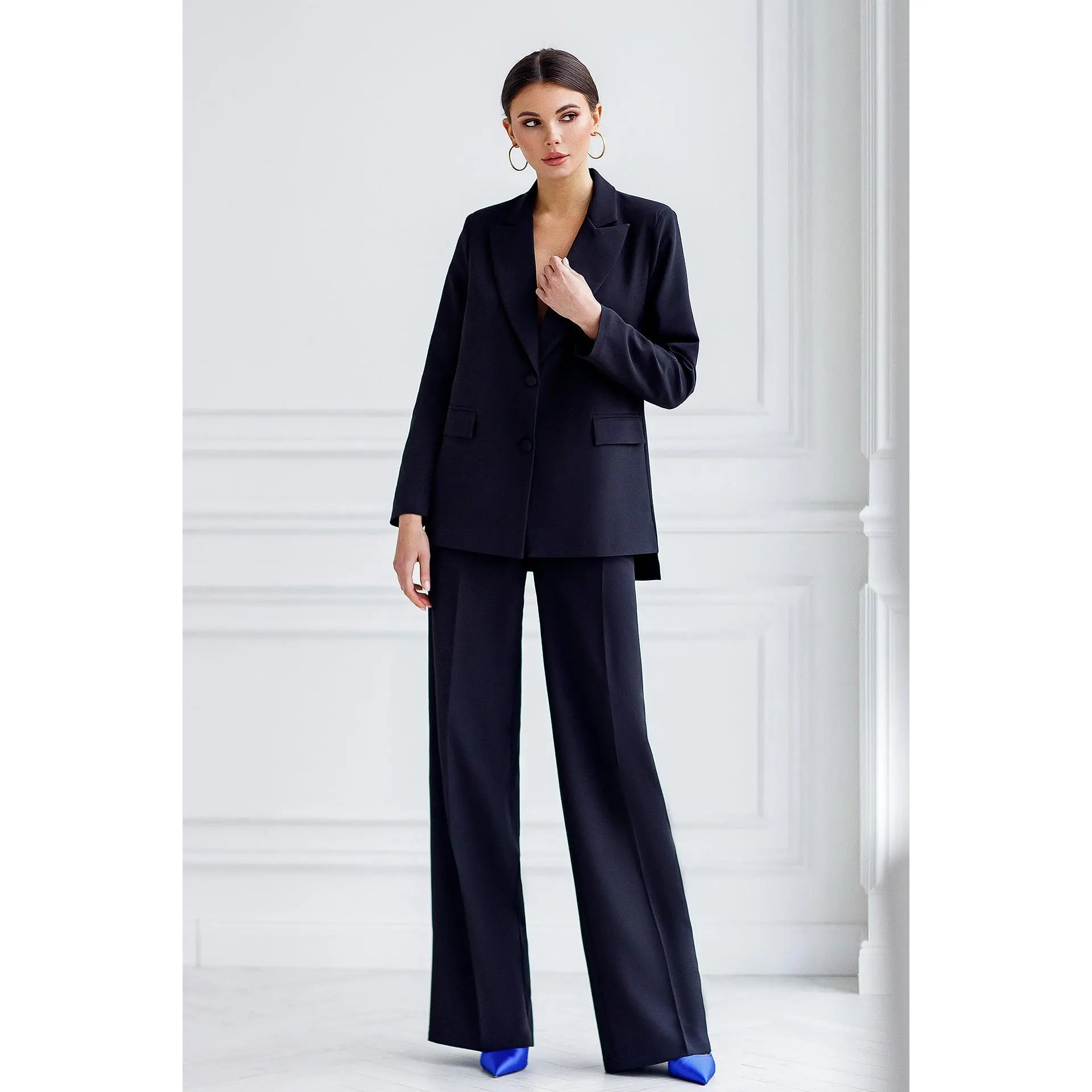 Black Single-Breasted Oversized Suit 2-Piece