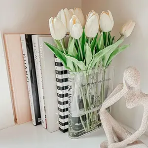 Clear Book Flowers Vase - Cute Bookshelf Decor; Unique Vase for Book Lovers, Artistic and Cultural Flavor Acrylic Vases for Home Office Decor (Not Including Flowers)