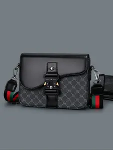 Men's Geometric Pattern Flap Closure Fashion Crossbody Bag, Multifunctional PU Leather Travel Bag, Casual Daily Use Work School Accessory