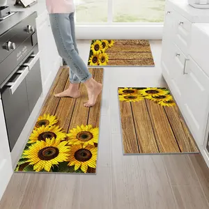 1/2/3PCS Vintage Wooden Grain Sunflower Kitchen Rug Set,Farmhouse Decorative Floor Mats,Non Slip Washable Foldable Durable Pineapple Texture Design Mat for Home Kitchen,16"X24"/20"X32"/20"X47"