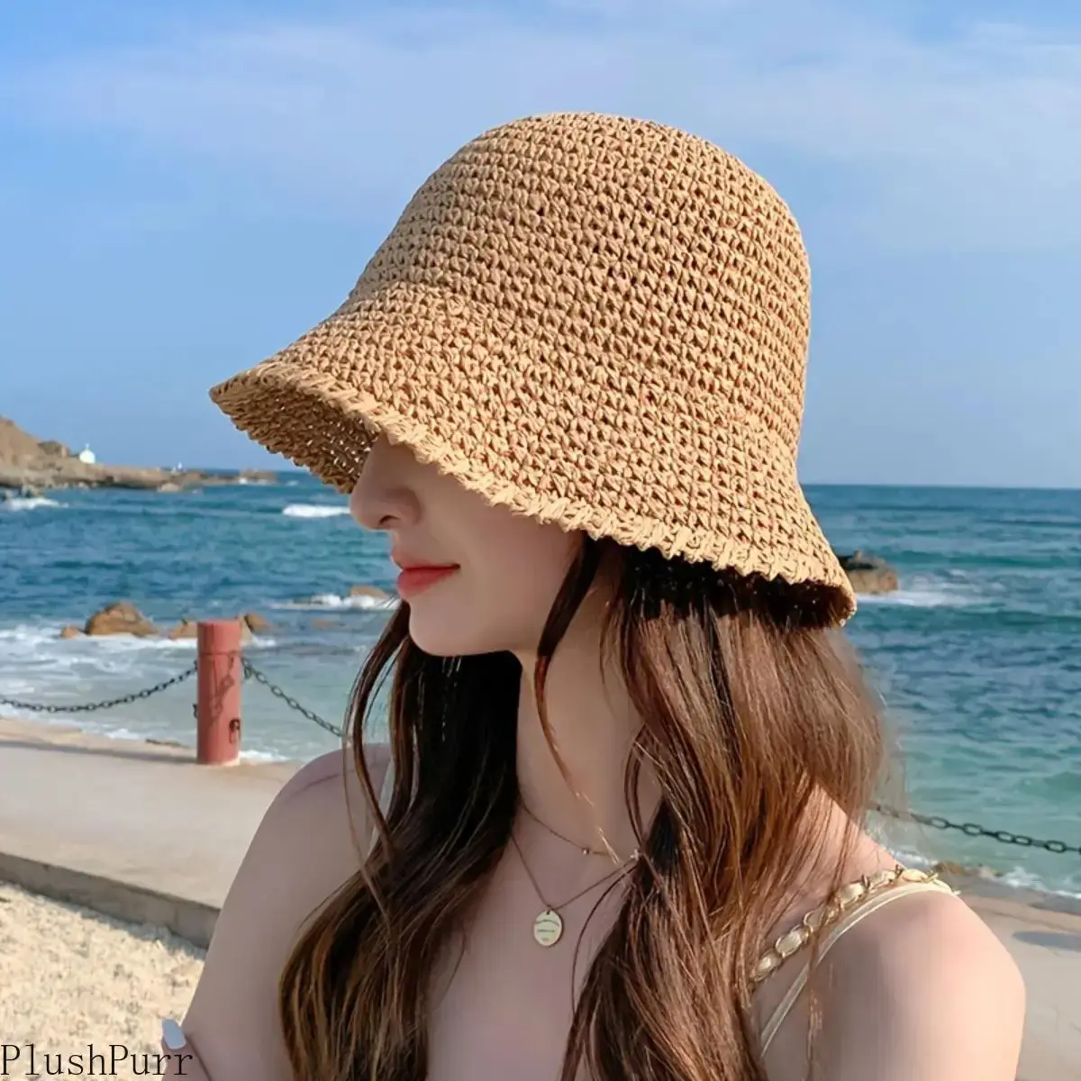 Women's Handwoven Straw Bucket Hat - 2026 Lightweight Casual Outdoor Fisherman Cap, Breathable Wide Brim Foldable Coastal Style Accessory for Summer Beach, Vacation, Sports & Outdoor Outfits, Casual Outdoor Hat tiktokshopbacktoschool
