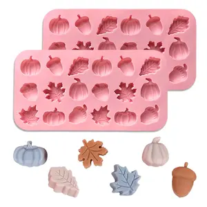 2 Piece Fall Silicone Molds for Chocolate, Autumn Maple Leafs Acorns and Pumpkins Shape 3D Chocolate 36-Cavities Candy Moulds for Thanksgiving Day, Harvest Theme Candy Pudding Jelly Making