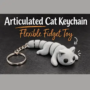 Articulated Cat Keychain | 3D Printed Cat Fidget Toy | Cute Kitty Keyring | Cat Lover Gift | Backpack Charm | Grey Cat Keychain | Pocket Pal
