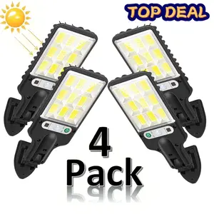 4 Set Solar Light Outdoor LED Solar Street Light, Remote Control Outdoor Motion Sensor Solar Wall Light, Flood Light Lamps for Street, Path, Garden, Patio, Steps