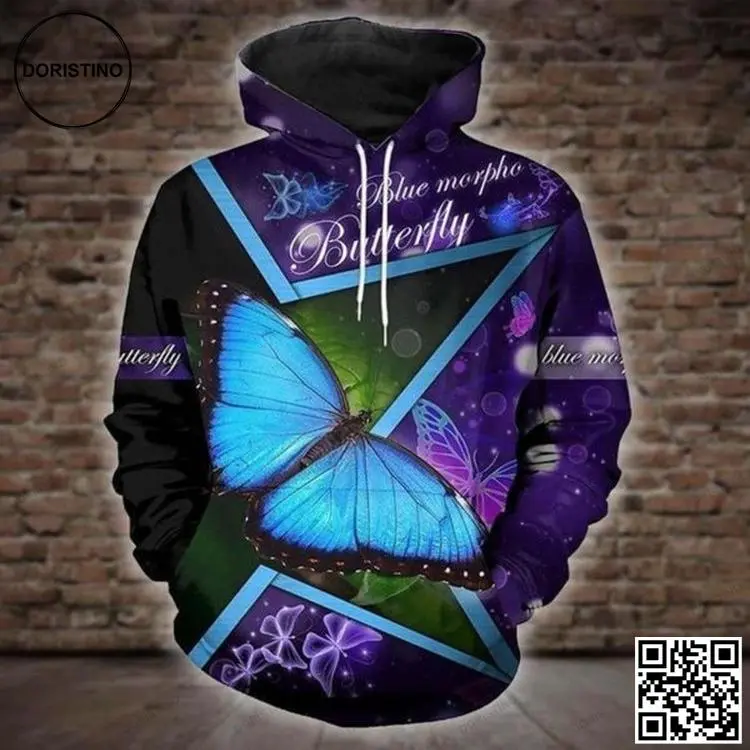 Butterfly Blue High Quality Printed Sublimation Awesome 3D Hoodie