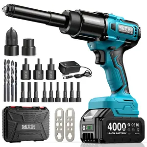 2-in-1 Cordless Electric Rivet/Nut Gun Tool for Nutsert(10-24" & 1/4" & 5/16" & 3/8"),Rivets(1/8'', 5/32'', 3/16"), Portable Battery Powered Pop Rivet/Nut Gun, Auto/Manual Rivet, Two Memory Modes