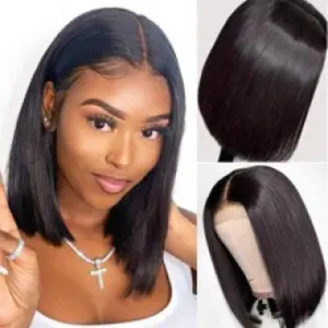Short Straight Hair Bob Wig for Women Black Middle Part Natural Looking Full Head Wig
