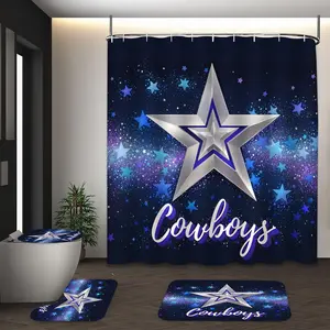LVRLVR 4Pcs Dallas Cowboys Silver Star Galaxy Print Sports Fan Style Multi-Color Shower Curtain Set 70.8×70.8 Inch