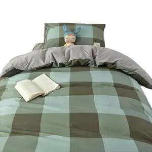 Brushed Cotton Bedding Set - Twill Weave, Solid Color or Large Checks, Machine Washable, 3-Piece Quilt Cover or 6-Piece Set, Bunk Bed Option for Student Dorms, Student Dorm