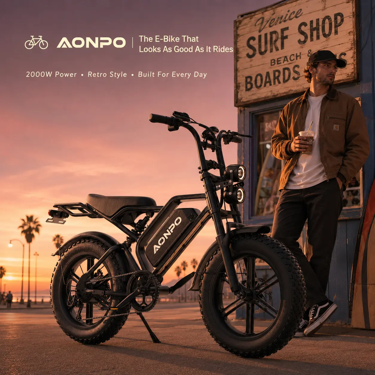 AONPO Retro Fat Tire E-Bike - 3000W Peak Brushless Rear Hub Motor, 52V 20AH UL-Certified Removable Battery, 100 Mi Max Range, Dual Adjustable Hydraulic Suspension, 40MPH Top Speed,  Beach, Snow Commute Electric Bicycle with Suspension
