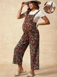 DANLIEN Womens Maternity Overalls Multi Colored Printed Fabric Summer Vacation