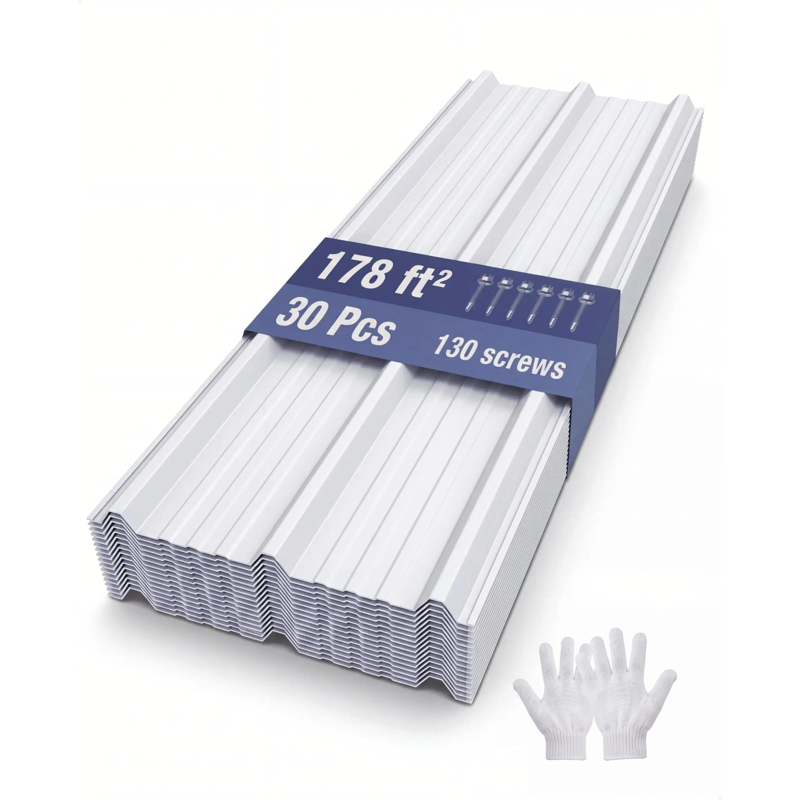 Garvee Ribbed Metal Roofing Panels, 178 Ft², 43.3'' L x 19.7'' W, 30 Pcs, White