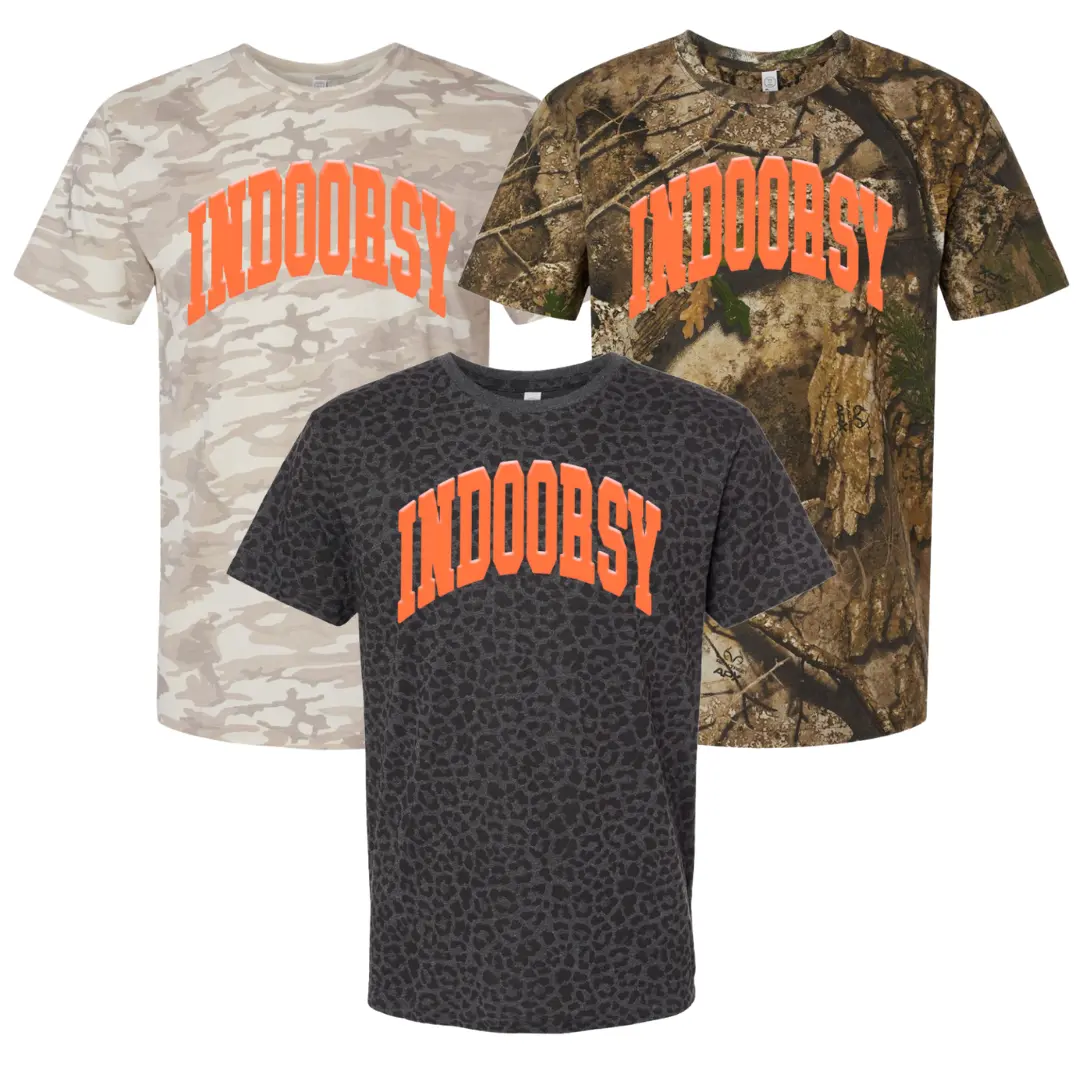 United Monograms Women's 'Catch Me Inside' Puff Graphic T-Shirt - Soft Casual Short Sleeve Style in Camo & Leopard Print, Shortsleeve