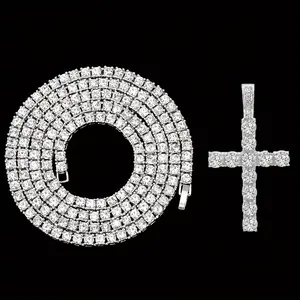 1pc Cross Pendant Necklace With Tennis Chain - Fashion Hip Hop Jewelry - Stainless Steel - For Women & Men - Perfect Gift for Birthday & Anniversary