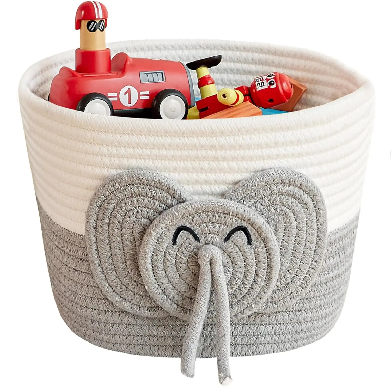 X-SBB16 Adorable Small Elephant Cotton Rope Basket - Gift Empty Baskets - Toy Storage Basket, Woven Basket for Baby Essentials, Decorative Woven Basket for Nurseries and Playrooms (11"x7") Organiser Shelf