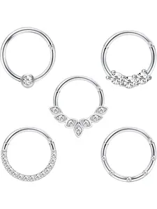 Earrings 16G Stainless Steel Cartilage Helix Tragus Nose Hoop Piercing Jewelry 8MM 10mm Silver Gold Rose Gold Black Plated CZ Hinged Septum Clicker Rings