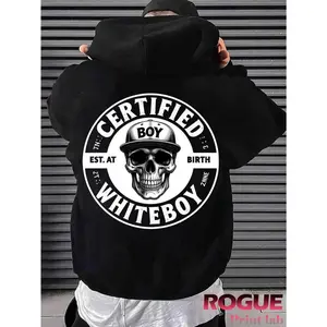 Certified Boy Est. at Birth Whiteboy Skull Print Black Men's Fashion Hoodie, Trendy Streetwear Style Casual Daily Wear Thin Large Size Sweatshirt with Graphic Design Comfortable Fit Top Quality Clothing cotton gift tee christian gorlock destroyer shirt