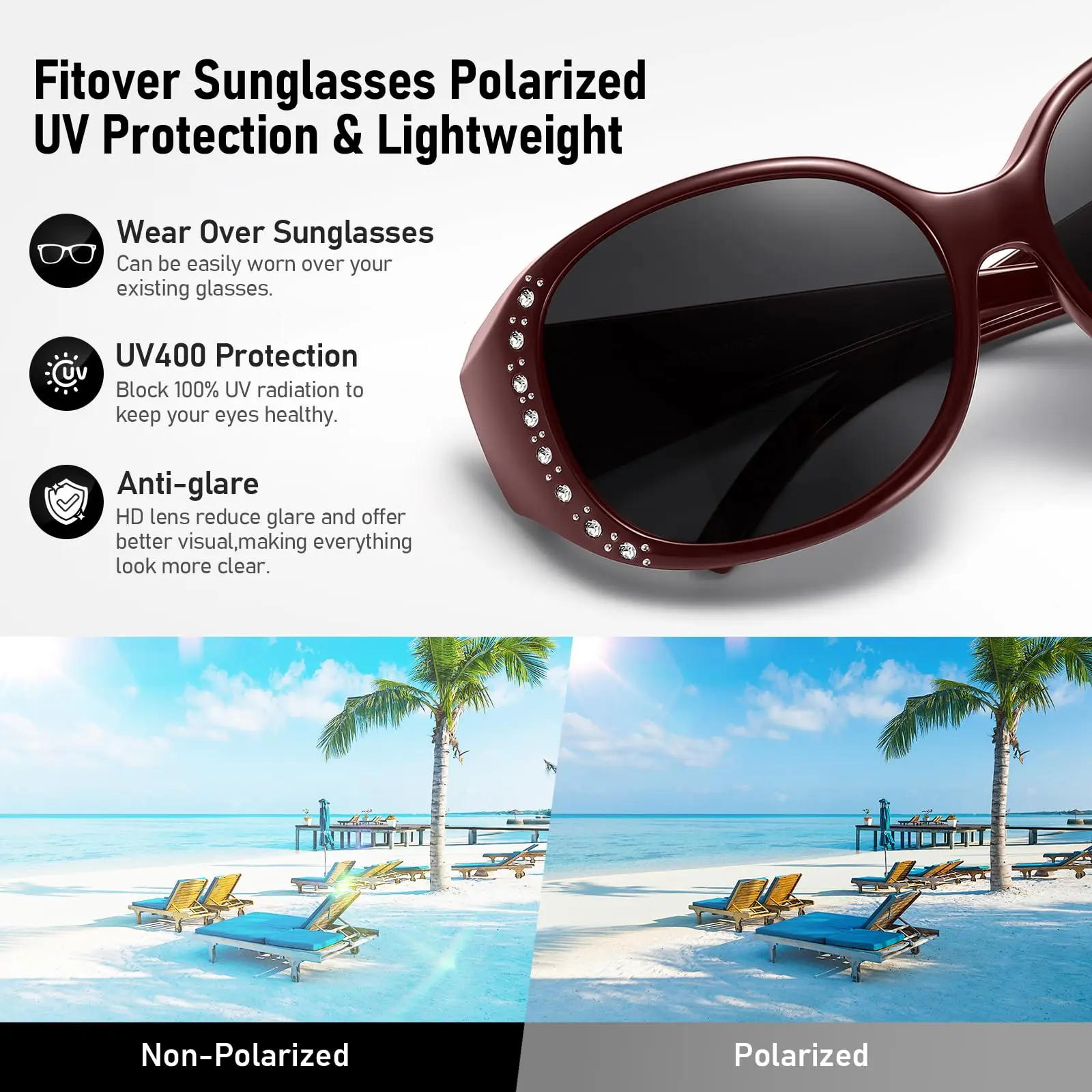 Polarized Fit Over Glasses Sunglasses with Rhinestone UV400 Protection Amazon.com: Womens Fit Over Glasses Polarized Yellow Lens  main image 4