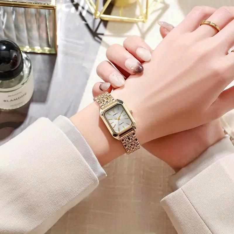 Luxury Ladies Fashion Quartz Watch Simple Scale Square Quality Gold Plated Women Watches Business,Gift with Box