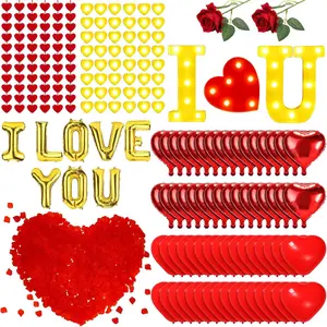 Happy Anniversary Valentines Day Decorations, Romantic Special Night Decor, Rose Petals & Candles Set, I Love You Signs & Balloons, Felt Heart Strings & Foil Balloons
