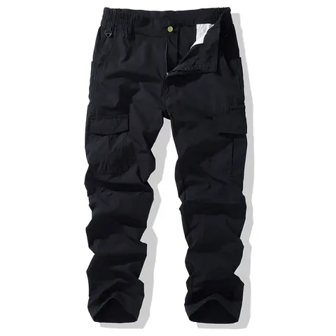 Men's Utility Multi-Pocket Regular Fit Plain Mid-Waist Elastic Waistband Pants - Male Clothing, Hands-Free Pockets, Gear-keeping Design, Easy-moving Fit, Workday Tough, Machine Washable - Ideal for Outdoors, Casual Sports - Khaki Menswear Gift