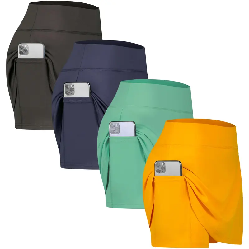 Real Essentials 4 Pack: Women's Active Skort Lightweight Comfy & Breathable Tennis Golf Skirt (Available in Plus Size)