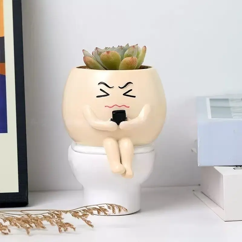 Creative Resin Toilet Plant Pot Decorative Ornament, Outdoor Cactus Planter, Small Flower Pot, Novelty Home Garden Decoration, Garden Pots, Easy Maintenance, Durable