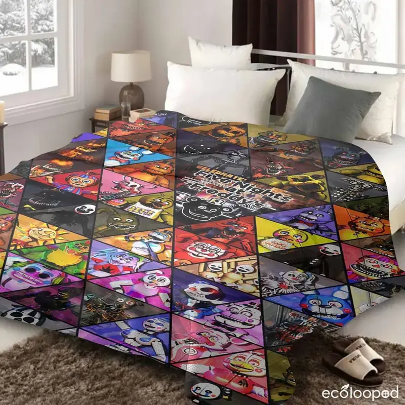 FNAF Inspired Flannel Throw Blanket - Character Figure Print, Lightweight, Soft, Warm, Durable, Cozy Cartoon Blanket, All-Season Home Use, Ideal Gift, Figure Print Blanket