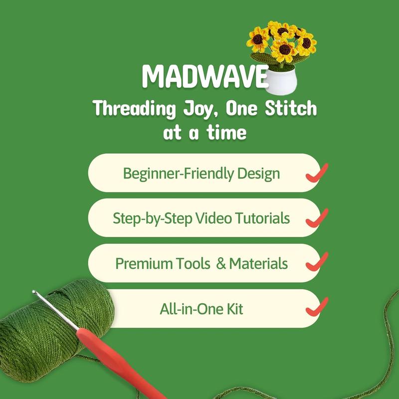 Madwave Crochet Kit for Beginners, for Beginners Adults & Kids with DIY Set, Step-by-Step Video Tutorials, Yarn, Hook, and All Accessories Included