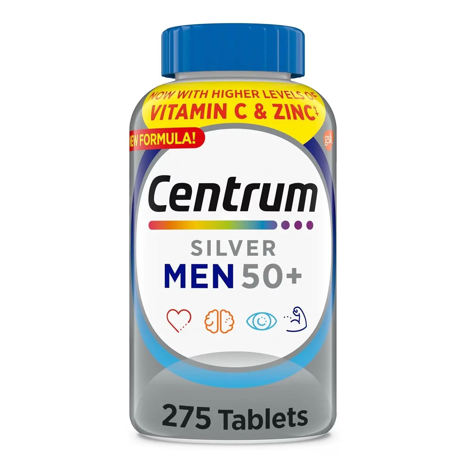 Centrum Silver Age-Specialized Vitamins Supplements for Men Over 50, 275-Count Multivitamin & Mineral Dietary Tablets, Non-GMO, Gluten-Free, with Zinc, Vitamin C, B12, Muscle & Brain Health Support