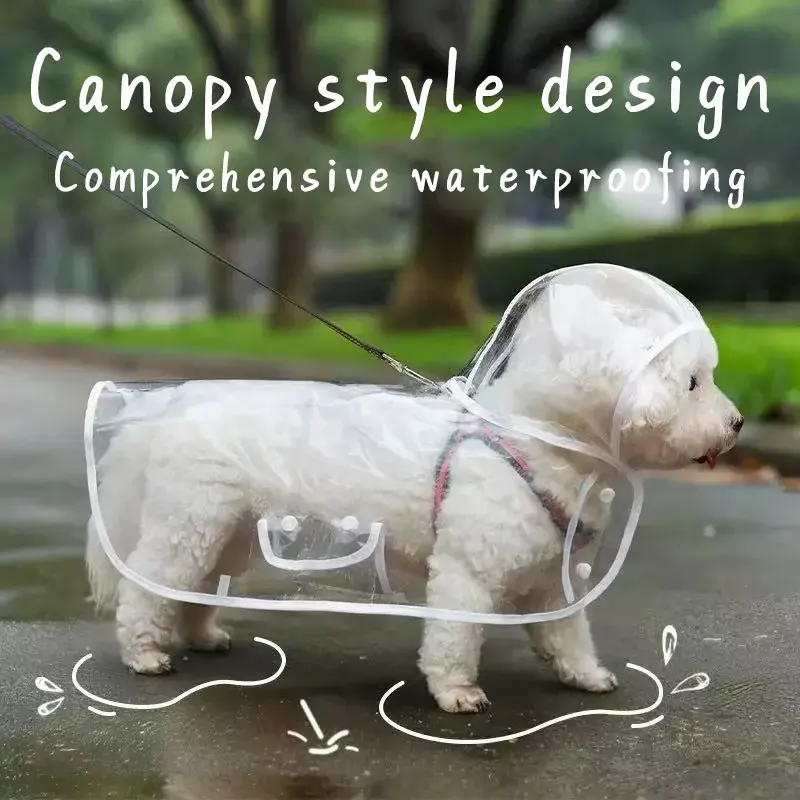Transparent Waterproof Dog Raincoat with Hood, Lightweight Pet Rain Jacket for Outdoor Walks