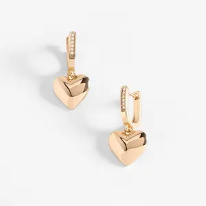 Nice&bella 18K Gold plated earrings with dangling heart charms and brilliant details