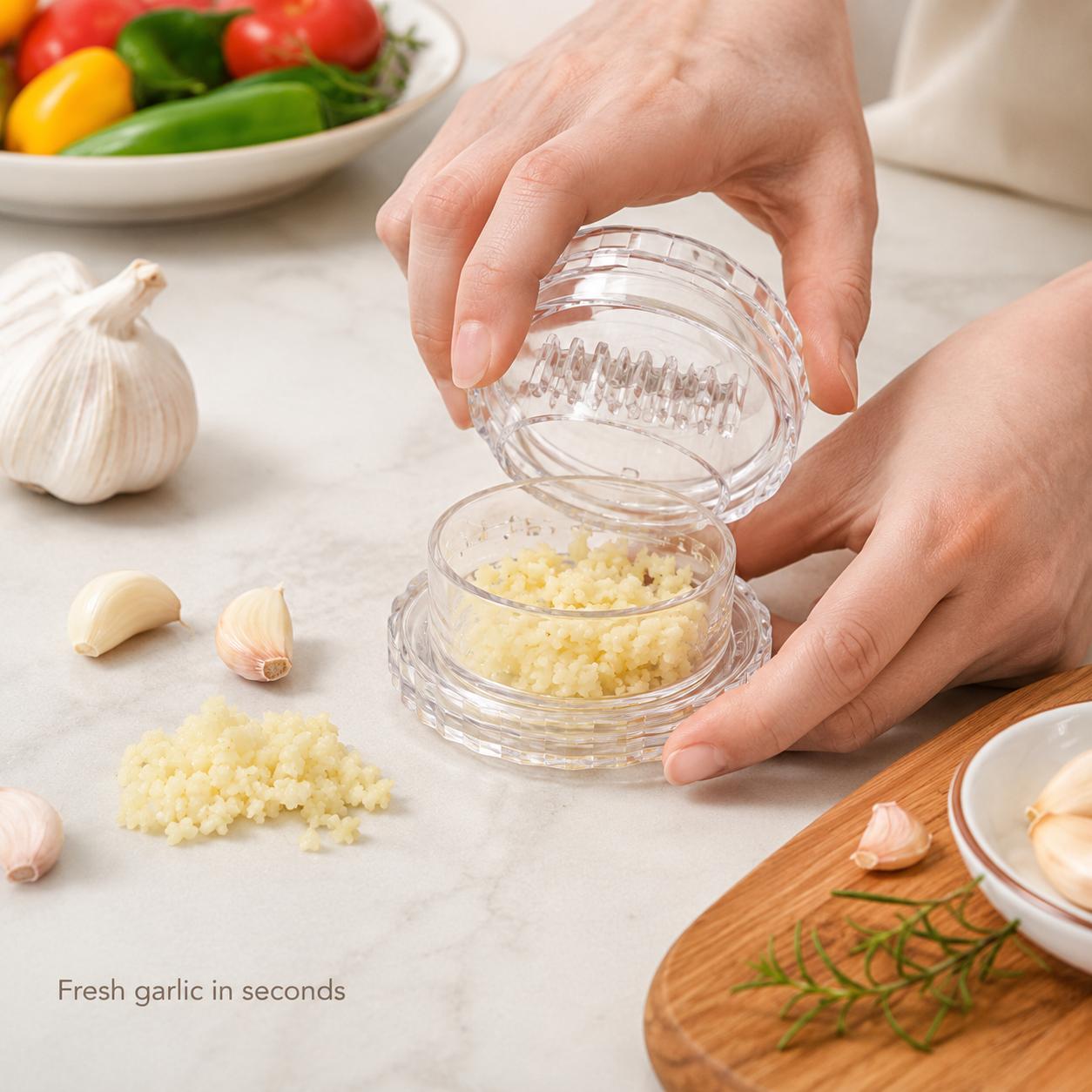 Manual Garlic Twister & Mincer, Compact Garlic Grinder for Garlic, Ginger, Onion, Herbs and Nuts, Clear Kitchen Prep Gadget Manual Garlic Twister & Mincer, Compact Garlic Grinder for Garlic, Ginger, Onion, Herbs and Nuts, Clear Kitchen Prep Gadget