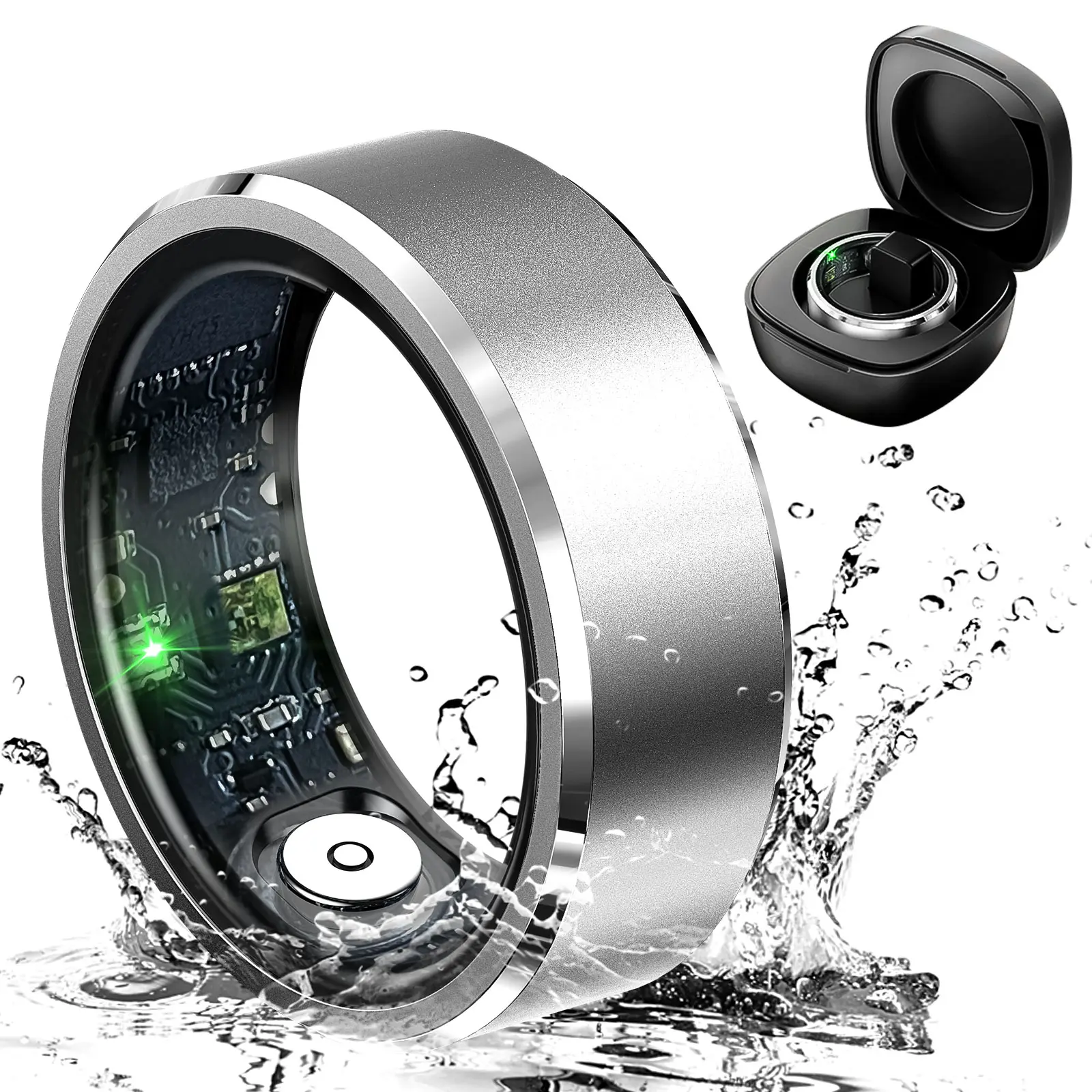 EIGIIS Fashion Smart Ring with Wireless Connection 5ATM Waterproof Sports Mode Fitness Tracker & Camera Control New & Old Charging Case Models Dispatched Randomly